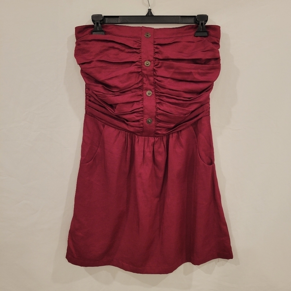 Hawks by Anthropologie maroon strapless smocked dress with pockets